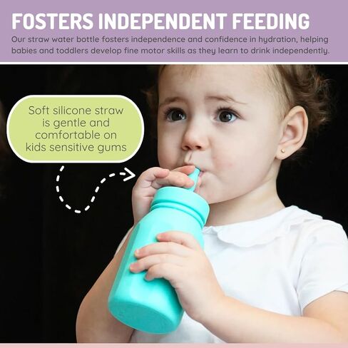 melii Silicone Water Bottle with Straw for Babies, Toddlers & Kids, BPA Free, Blue in Saudi Arabia