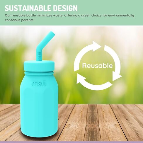 melii Silicone Water Bottle with Straw for Babies, Toddlers & Kids, BPA Free, Blue in Saudi Arabia