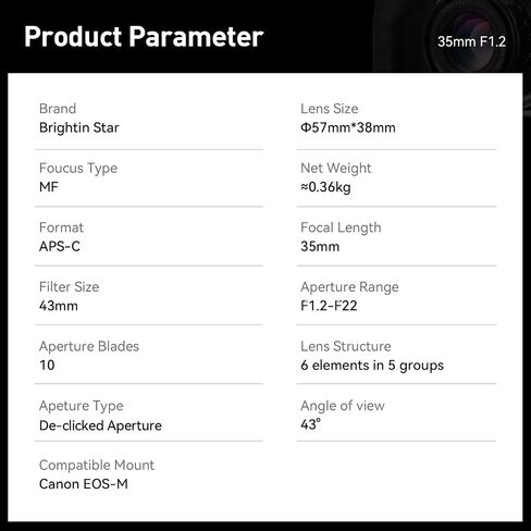 35mm F1.2 MF APS-C Manual Focus Prime Lens for Panasonic Olympus Micro 4/3 Mirrorless Cameras, MFT Large Aperture, Fit for LUMIX G7, G7KS, GX85, GX9, G95, GH5, GH6, G100, G9-Black in Kuwait