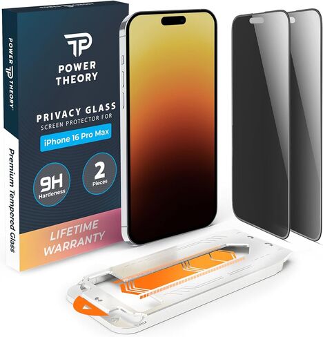 Power Theory compatible with iPhone 16 Pro Max Privacy Screen Protector Shatterproof Tempered Glass, 2 Pack, Easy installation, Anti-Spy, Bubble Free, Case Friendly, Anti-Scratch, Anti-Smudge in Kuwait