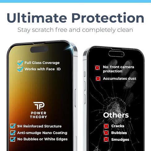 Power Theory compatible with iPhone 16 Pro Max Privacy Screen Protector Shatterproof Tempered Glass, 2 Pack, Easy installation, Anti-Spy, Bubble Free, Case Friendly, Anti-Scratch, Anti-Smudge in Kuwait