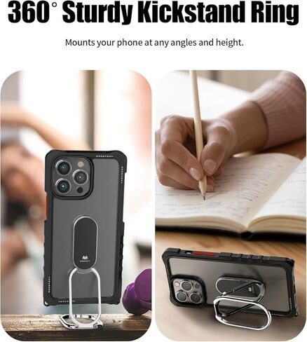 حامل حلقي قوي بمسند 360 درجة من GOOSPERY Z متوافق مع جراب iPhone 14 Pro Max [يتضمن الحزام] هيكل مزدوج الطبقات من مادة TPU وغطاء شفاف كريستالي مع حزام كتف، أسود in Kuwait