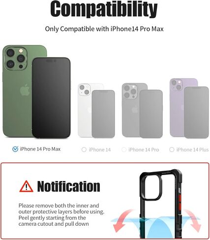 حامل حلقي قوي بمسند 360 درجة من GOOSPERY Z متوافق مع جراب iPhone 14 Pro Max [يتضمن الحزام] هيكل مزدوج الطبقات من مادة TPU وغطاء شفاف كريستالي مع حزام كتف، أسود in Kuwait