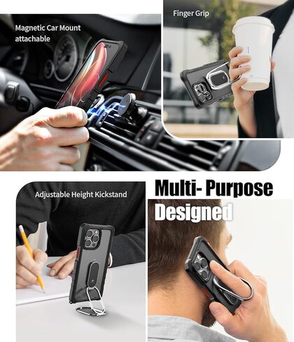 حامل حلقي قوي بمسند 360 درجة من GOOSPERY Z متوافق مع جراب iPhone 14 Pro Max [يتضمن الحزام] هيكل مزدوج الطبقات من مادة TPU وغطاء شفاف كريستالي مع حزام كتف، أسود in Kuwait