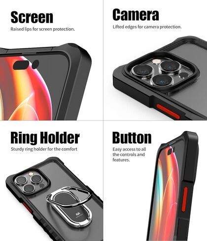 حامل حلقي قوي بمسند 360 درجة من GOOSPERY Z متوافق مع جراب iPhone 14 Pro Max [يتضمن الحزام] هيكل مزدوج الطبقات من مادة TPU وغطاء شفاف كريستالي مع حزام كتف، أسود in Kuwait