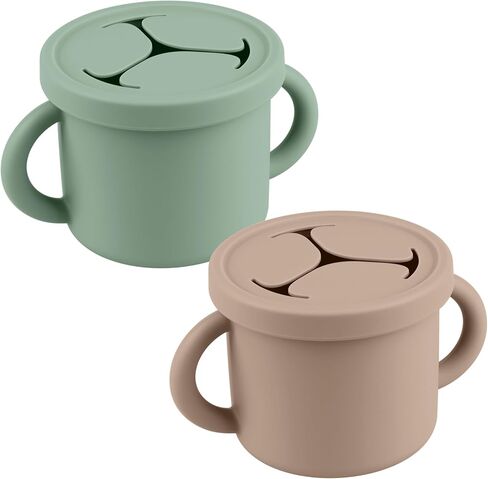 Snack Containers for Toddlers, Kids - 2 Pack Food Grade Silicone Snack Cups with Grip Handle (Natural/Sage) in Saudi Arabia