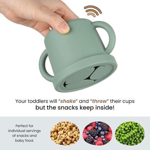 Snack Containers for Toddlers, Kids - 2 Pack Food Grade Silicone Snack Cups with Grip Handle (Natural/Sage) in Saudi Arabia