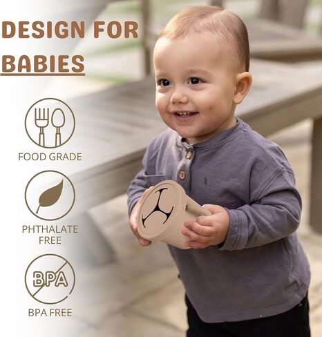 Snack Containers for Toddlers, Kids - 2 Pack Food Grade Silicone Snack Cups with Grip Handle (Natural/Sage) in Saudi Arabia