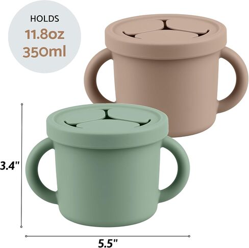 Snack Containers for Toddlers, Kids - 2 Pack Food Grade Silicone Snack Cups with Grip Handle (Natural/Sage) in Saudi Arabia