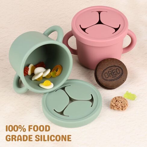 Snack Containers for Toddlers, Kids - 2 Pack Food Grade Silicone Snack Cups with Grip Handle (Natural/Sage) in Saudi Arabia