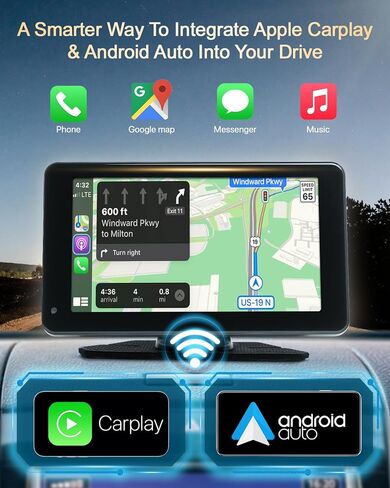 2024 ستيريو سيارة Apple CarPlay Android Auto لاسلكي محمول مع شاشة لمس 7 بوصات وكاميرا احتياطية 1080 بكسل ملحق سيارة لجميع المركبات مع وصلة مرآة، Siri، بلوتوث، ملاحة GPS، AUX، FM in Saudi Arabia