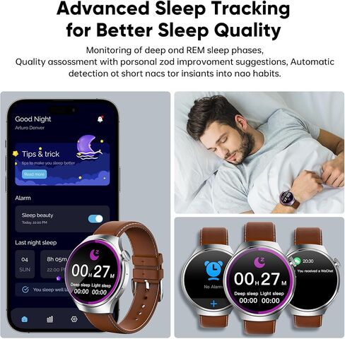 ساعة ذكية W50 (الرد/المكالمات)، ساعة ذكية AMOLED للرجال مستديرة عالية الدقة مقاس 1.52 بوصة، ساعات لياقة بدنية، IP67 مقاومة للماء لمراقبة معدل ضربات القلب، ساعة ذكية متوافقة مع Android/iPhone in Kuwait