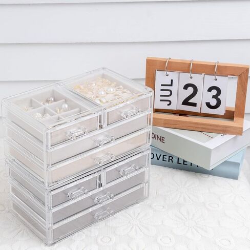 AXsinr Earring Grey Jewelry Box with 5 Drawers, Gray Stackable Large Jewelry Storage Case, Clear Acrylic Jewelry Organizer with Velvet Trays for Women in Kuwait