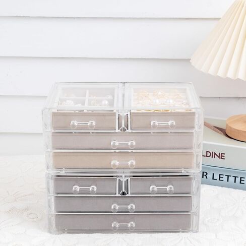 AXsinr Earring Grey Jewelry Box with 5 Drawers, Gray Stackable Large Jewelry Storage Case, Clear Acrylic Jewelry Organizer with Velvet Trays for Women in Kuwait