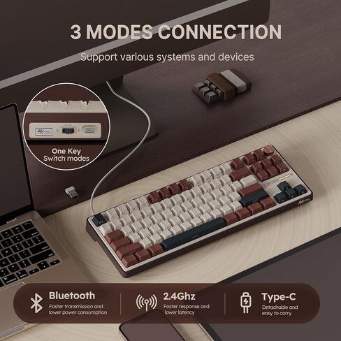 لوحة مفاتيح ميكانيكية RK ROYAL KLUDGE R87 Pro مع مقبض، لوحة مفاتيح لاسلكية للألعاب بنسبة 75% RGB مع اتصال بلوتوث/2.4G/سلكي، غطاء مفاتيح PBT مطبوع جانبيًا، QMK/VIA، مفتاح ماتشا خطي قابل للتبديل السريع in Kuwait