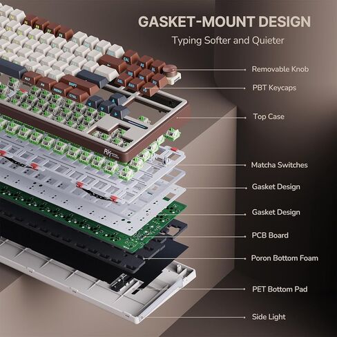 لوحة مفاتيح ميكانيكية RK ROYAL KLUDGE R87 Pro مع مقبض، لوحة مفاتيح لاسلكية للألعاب بنسبة 75% RGB مع اتصال بلوتوث/2.4G/سلكي، غطاء مفاتيح PBT مطبوع جانبيًا، QMK/VIA، مفتاح ماتشا خطي قابل للتبديل السريع in Kuwait