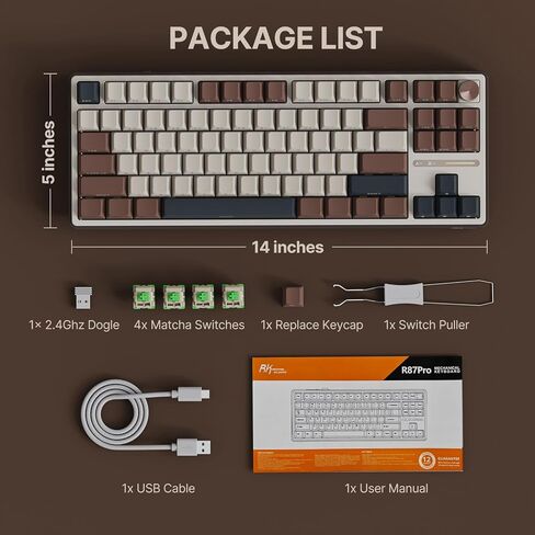 لوحة مفاتيح ميكانيكية RK ROYAL KLUDGE R87 Pro مع مقبض، لوحة مفاتيح لاسلكية للألعاب بنسبة 75% RGB مع اتصال بلوتوث/2.4G/سلكي، غطاء مفاتيح PBT مطبوع جانبيًا، QMK/VIA، مفتاح ماتشا خطي قابل للتبديل السريع in Kuwait