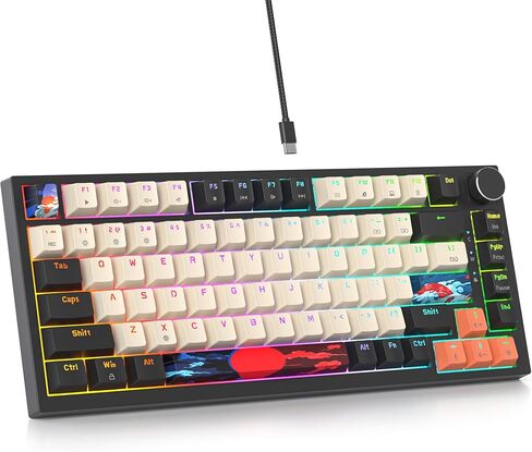 75 Percent Keyboard Gasket-Mounted with Sound Absorbing Pads, 82-Key Compact Wired RGB Mechanical Gaming Keyboard Hot-Swap Socket for Win, Carbon in Saudi Arabia