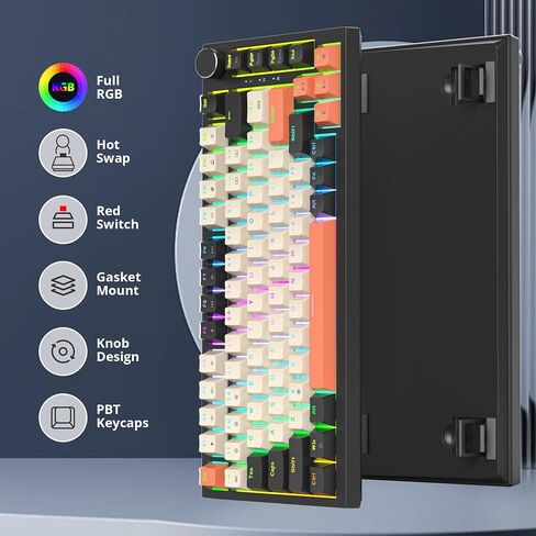 75 Percent Keyboard Gasket-Mounted with Sound Absorbing Pads, 82-Key Compact Wired RGB Mechanical Gaming Keyboard Hot-Swap Socket for Win, Carbon in Saudi Arabia