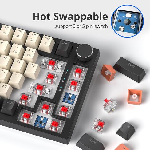 75 Percent Keyboard Gasket-Mounted with Sound Absorbing Pads, 82-Key Compact Wired RGB Mechanical Gaming Keyboard Hot-Swap Socket for Win, Carbon in Saudi Arabia