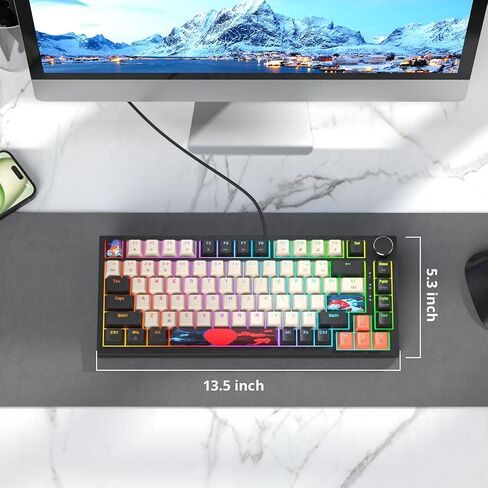 75 Percent Keyboard Gasket-Mounted with Sound Absorbing Pads, 82-Key Compact Wired RGB Mechanical Gaming Keyboard Hot-Swap Socket for Win, Carbon in Saudi Arabia