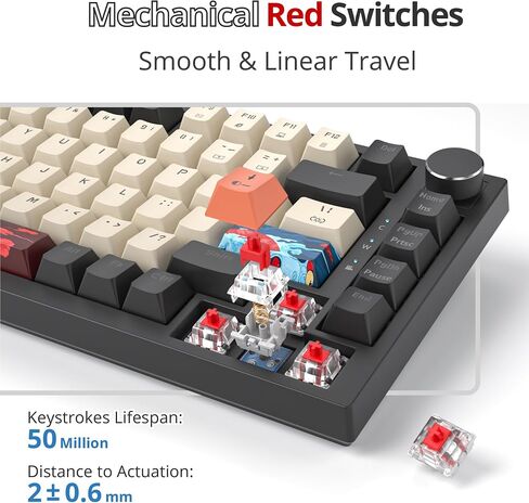 75 Percent Keyboard Gasket-Mounted with Sound Absorbing Pads, 82-Key Compact Wired RGB Mechanical Gaming Keyboard Hot-Swap Socket for Win, Carbon in Saudi Arabia