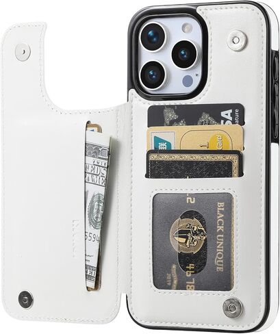 Wallet Case Compatible with iPhone 15 Pro Max(6.7"),Slim Protective case with Card Holder with 1 Screen Protective Glass,Premium PU Leather Kickstand Card Slots Case-White in Saudi Arabia