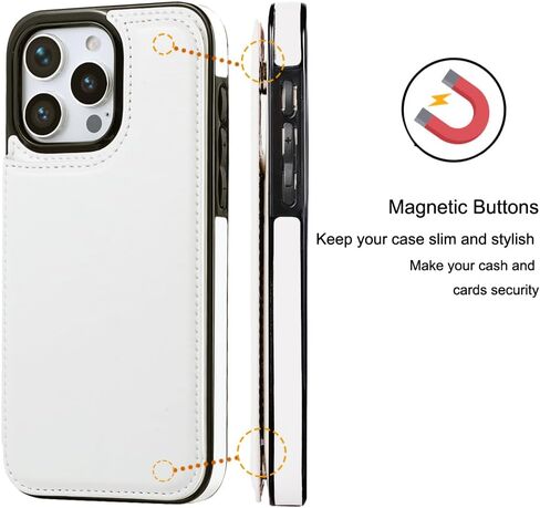 Wallet Case Compatible with iPhone 15 Pro Max(6.7"),Slim Protective case with Card Holder with 1 Screen Protective Glass,Premium PU Leather Kickstand Card Slots Case-White in Saudi Arabia