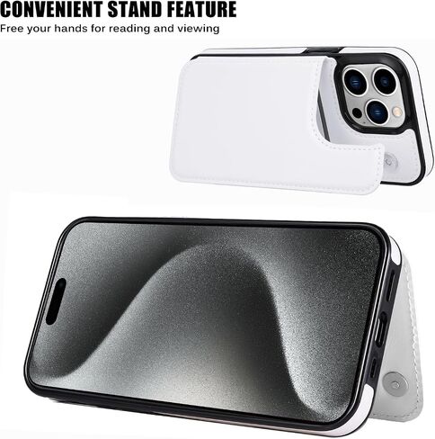 Wallet Case Compatible with iPhone 15 Pro Max(6.7"),Slim Protective case with Card Holder with 1 Screen Protective Glass,Premium PU Leather Kickstand Card Slots Case-White in Saudi Arabia