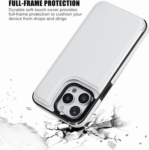 Wallet Case Compatible with iPhone 15 Pro Max(6.7"),Slim Protective case with Card Holder with 1 Screen Protective Glass,Premium PU Leather Kickstand Card Slots Case-White in Saudi Arabia