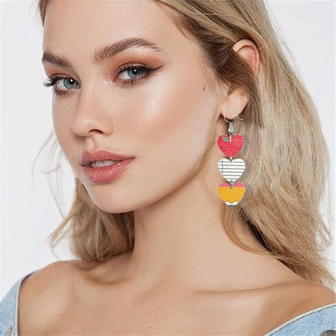 Handmade Wooden Pencil Drop Earring Lightweight Apple Rainbow Pencil Dinosaur Book Wood Earrings Funny Caterpillar Teacher Student Dangle Earrings for Women Back to School Gift in Kuwait