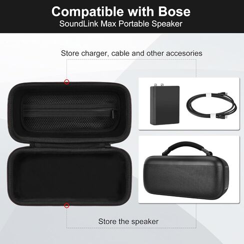 Portable Shell Case for Bose SoundLink Max Speaker, Hard Carrying Bag, Waterproof Travel Case with Shoulder Strap and Handle - Black in Saudi Arabia