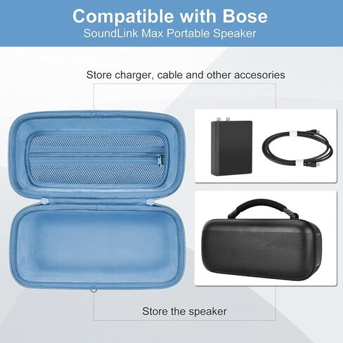 حافظة محمولة لمكبر الصوت Bose SoundLink Max، حقيبة حمل صلبة، حقيبة سفر مقاومة للماء مع حزام كتف ومقبض - أسود in Kuwait