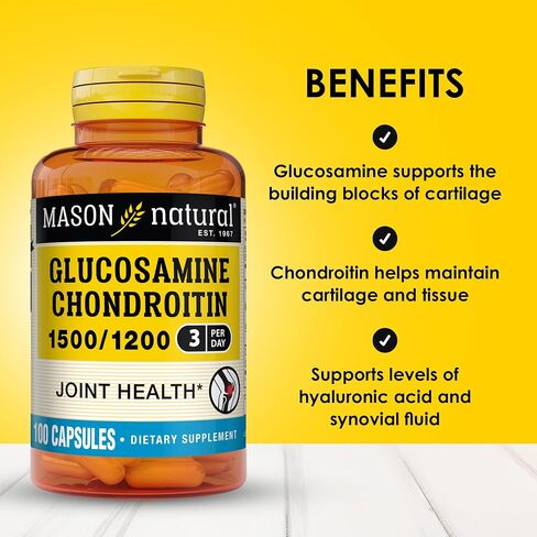 MASON NATURAL Glucosamine Chondroitin 1500/1200 with Vitamin C, Supports Joint Health for Normal Flexibility & Mobility*, 60 Capsules in Saudi Arabia