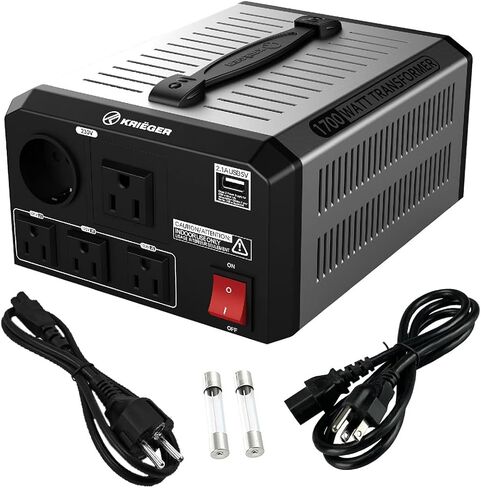 Krieger 850 Watt Voltage Transformer, 110/120V to 220/240V Step Up Step Down Voltage Converter with AC Outlets, MET Approved Under UL, CSA in Saudi Arabia