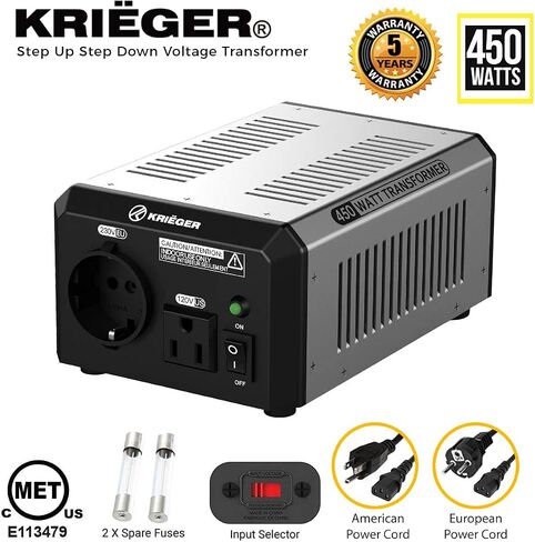 Krieger 850 Watt Voltage Transformer, 110/120V to 220/240V Step Up Step Down Voltage Converter with AC Outlets, MET Approved Under UL, CSA in Saudi Arabia