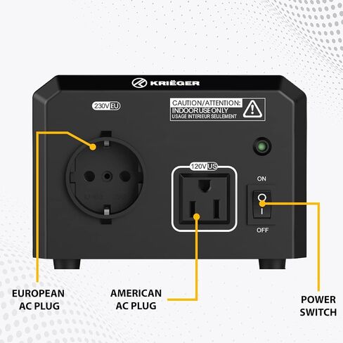 Krieger 850 Watt Voltage Transformer, 110/120V to 220/240V Step Up Step Down Voltage Converter with AC Outlets, MET Approved Under UL, CSA in Saudi Arabia