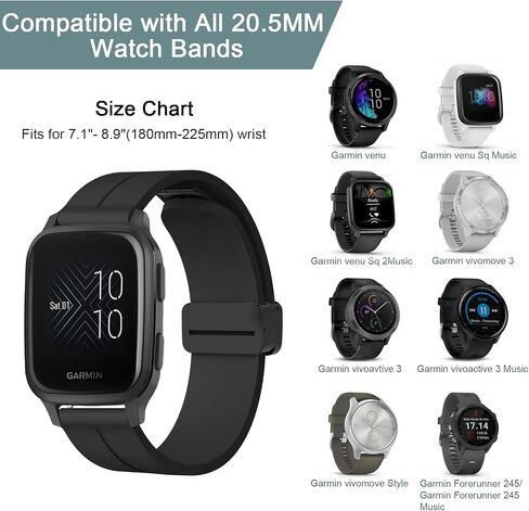 Magnetic Silicone Watch Band for Garmin Forerunner 245 / Forerunner 55 Watch Band, Garmin Forerunner 55 Band/Garmin Forerunner 158 Bands, Magnet Folding Buckle Replacement Sport Strap for Men Women in Saudi Arabia