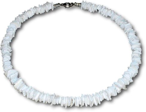 Native Treasure - Choose 1, 18" Mens and Womens White or Color Fast Tie-Dye White Clam Chips Ark Shells Necklace, Summer Beach Surfer Necklace From the Philippines - with Lobster Clasp in Saudi Arabia