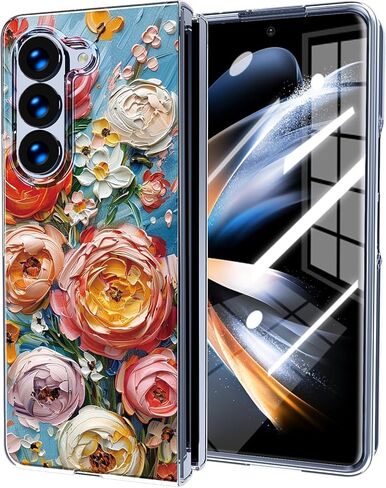 Compatible for Galaxy Z Fold 6 5G Case with Magnetic,Clear Anti-Yellow Shockproof Protective Case Cover for Galaxy Z Fold 6 5G，Oil Painting-Eustoma，LRM-CXDZ-07-08 in Saudi Arabia