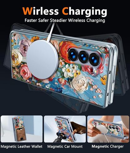 Compatible for Galaxy Z Fold 6 5G Case with Magnetic,Clear Anti-Yellow Shockproof Protective Case Cover for Galaxy Z Fold 6 5G，Oil Painting-Eustoma，LRM-CXDZ-07-08 in Saudi Arabia