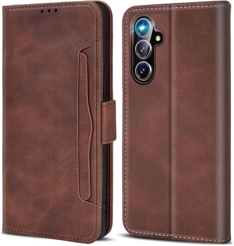 Leather RFID Case for Samsung Galaxy S24 Plus 5G Case 6.7-inch, Case with 3+2 Card Slot and Cash Pocket, Built-in Kickstand, Rugged Protective Case Designed for Galaxy S24+ Plus 5G (Brown) in Saudi Arabia