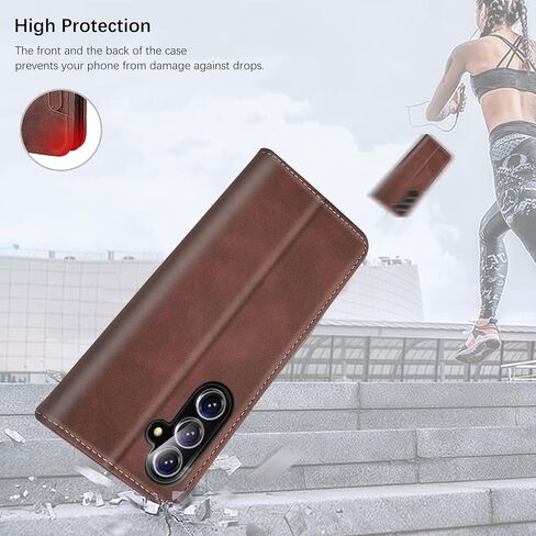 Leather RFID Case for Samsung Galaxy S24 Plus 5G Case 6.7-inch, Case with 3+2 Card Slot and Cash Pocket, Built-in Kickstand, Rugged Protective Case Designed for Galaxy S24+ Plus 5G (Brown) in Saudi Arabia