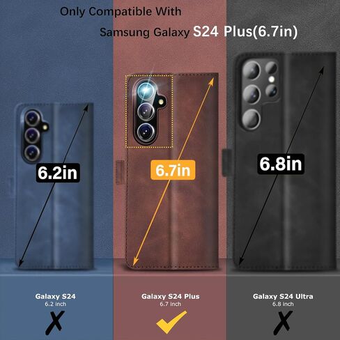 Leather RFID Case for Samsung Galaxy S24 Plus 5G Case 6.7-inch, Case with 3+2 Card Slot and Cash Pocket, Built-in Kickstand, Rugged Protective Case Designed for Galaxy S24+ Plus 5G (Brown) in Saudi Arabia