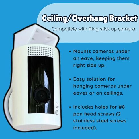 Bracket Mount Compatible with Ring Stick Up Camera | Overhang or Ceiling Mounting Bracket for Indoor or Outdoor Use | Made in USA (Stick Up, White) in Saudi Arabia