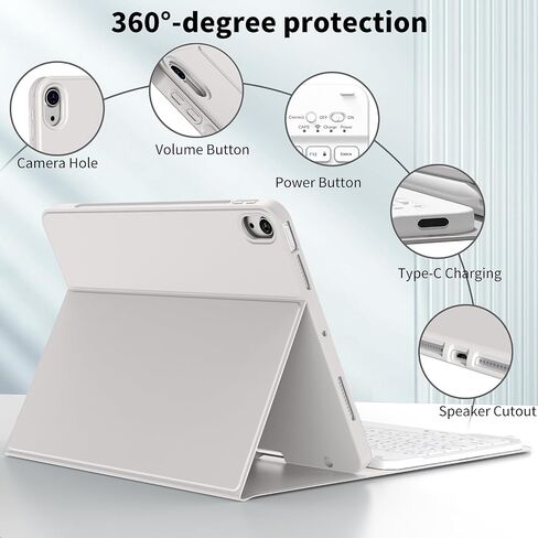 JKSML New iPad Air 11 inch M2 Case with Keyboard, 10.9 inch iPad Air 5th/4th Generation Case with Pencil Holder and Detachable Wireless Bluetooth Keyboard (Quick Connection), Auto Wake/Sleep, Gray in Saudi Arabia