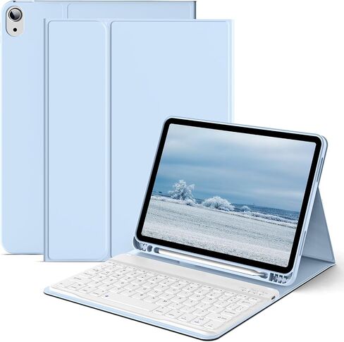 JKSML New iPad Air 11 inch M2 Case with Keyboard, 10.9 inch iPad Air 5th/4th Generation Case with Pencil Holder and Detachable Wireless Bluetooth Keyboard (Quick Connection), Auto Wake/Sleep, Gray in Saudi Arabia