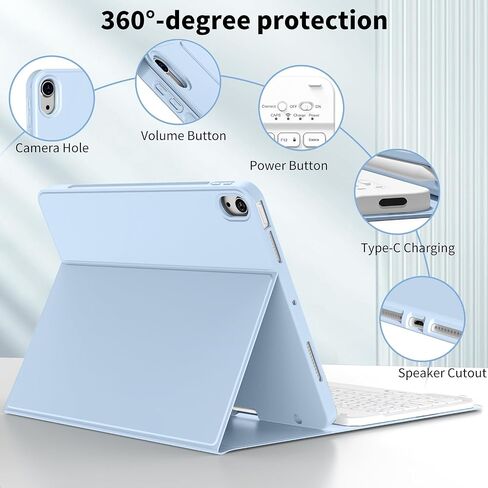JKSML New iPad Air 11 inch M2 Case with Keyboard, 10.9 inch iPad Air 5th/4th Generation Case with Pencil Holder and Detachable Wireless Bluetooth Keyboard (Quick Connection), Auto Wake/Sleep, Gray in Saudi Arabia