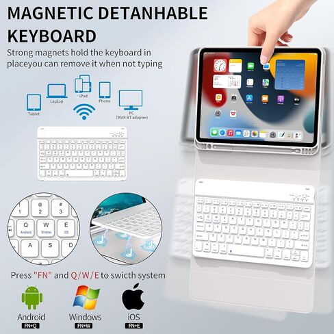 JKSML New iPad Air 11 inch M2 Case with Keyboard, 10.9 inch iPad Air 5th/4th Generation Case with Pencil Holder and Detachable Wireless Bluetooth Keyboard (Quick Connection), Auto Wake/Sleep, Gray in Saudi Arabia