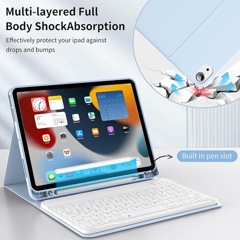 JKSML New iPad Air 11 inch M2 Case with Keyboard, 10.9 inch iPad Air 5th/4th Generation Case with Pencil Holder and Detachable Wireless Bluetooth Keyboard (Quick Connection), Auto Wake/Sleep, Gray in Saudi Arabia